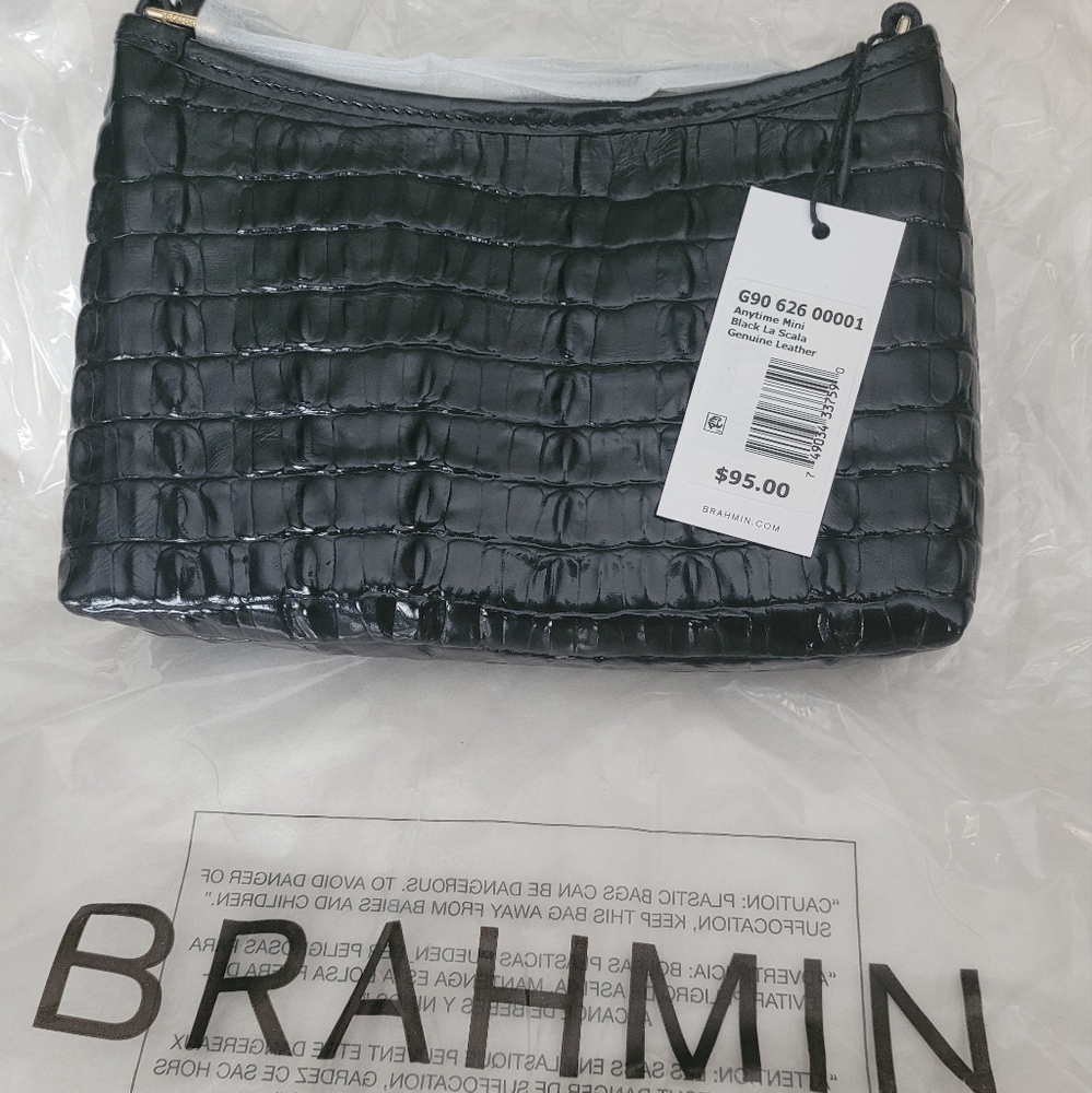 Brahmin black leather textured handbag NWT